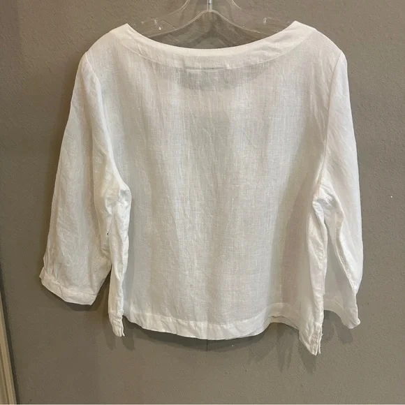 Halston White Linen Blouse Top 3/4 Sleeve Minimalist Summer US M - Picture 4 of 7